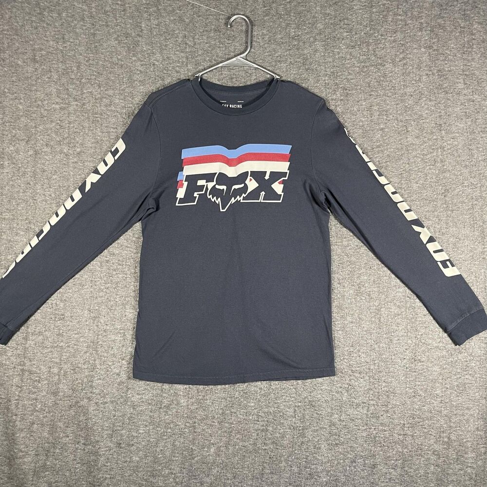 Fox Racing Shirt Mens Small Blue Long Sleeve Logo Graphic Motocross Tee